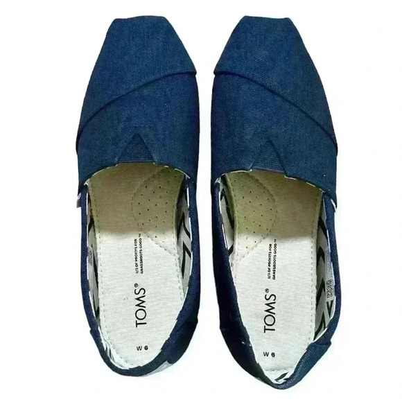TOMS Alpargata Navy Recycled Cotton Canvas Shoes Size 6 WMN - Worn Once - Picture 1 of 6